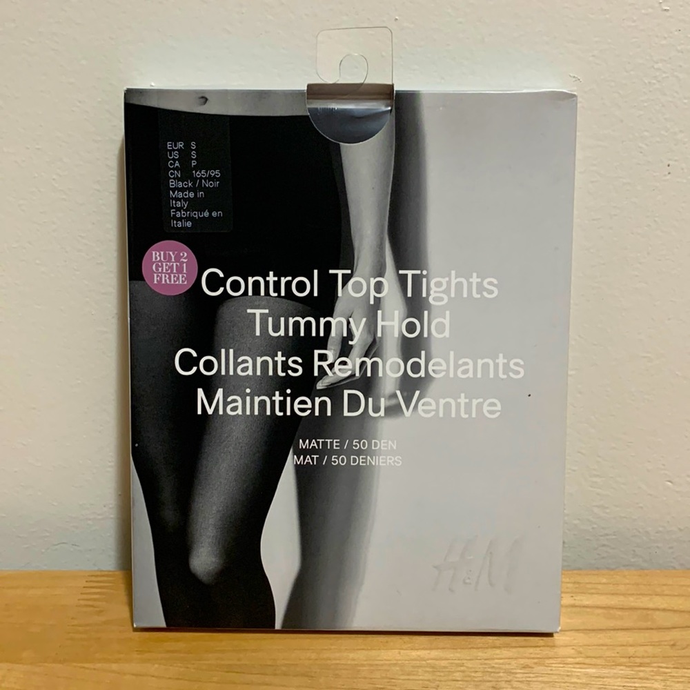 H&M Control Top Tights Tummy Hold - Matte Black - size S